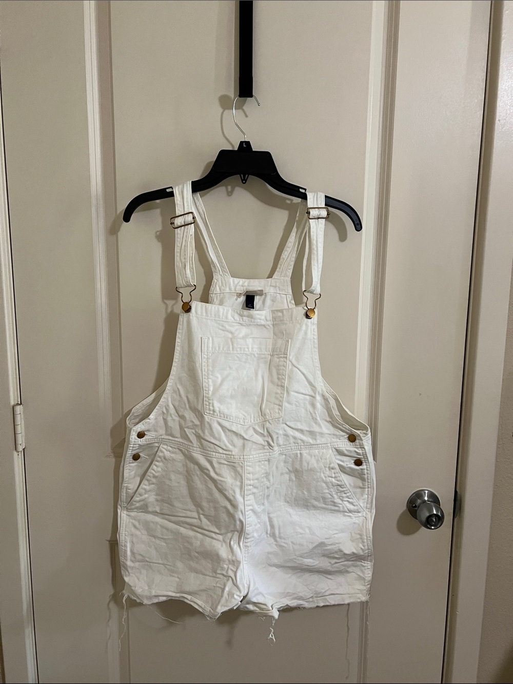 White Denim Short Overalls